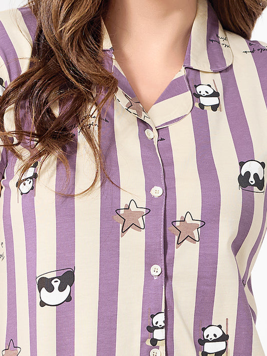 Purple Stripes Night Suit