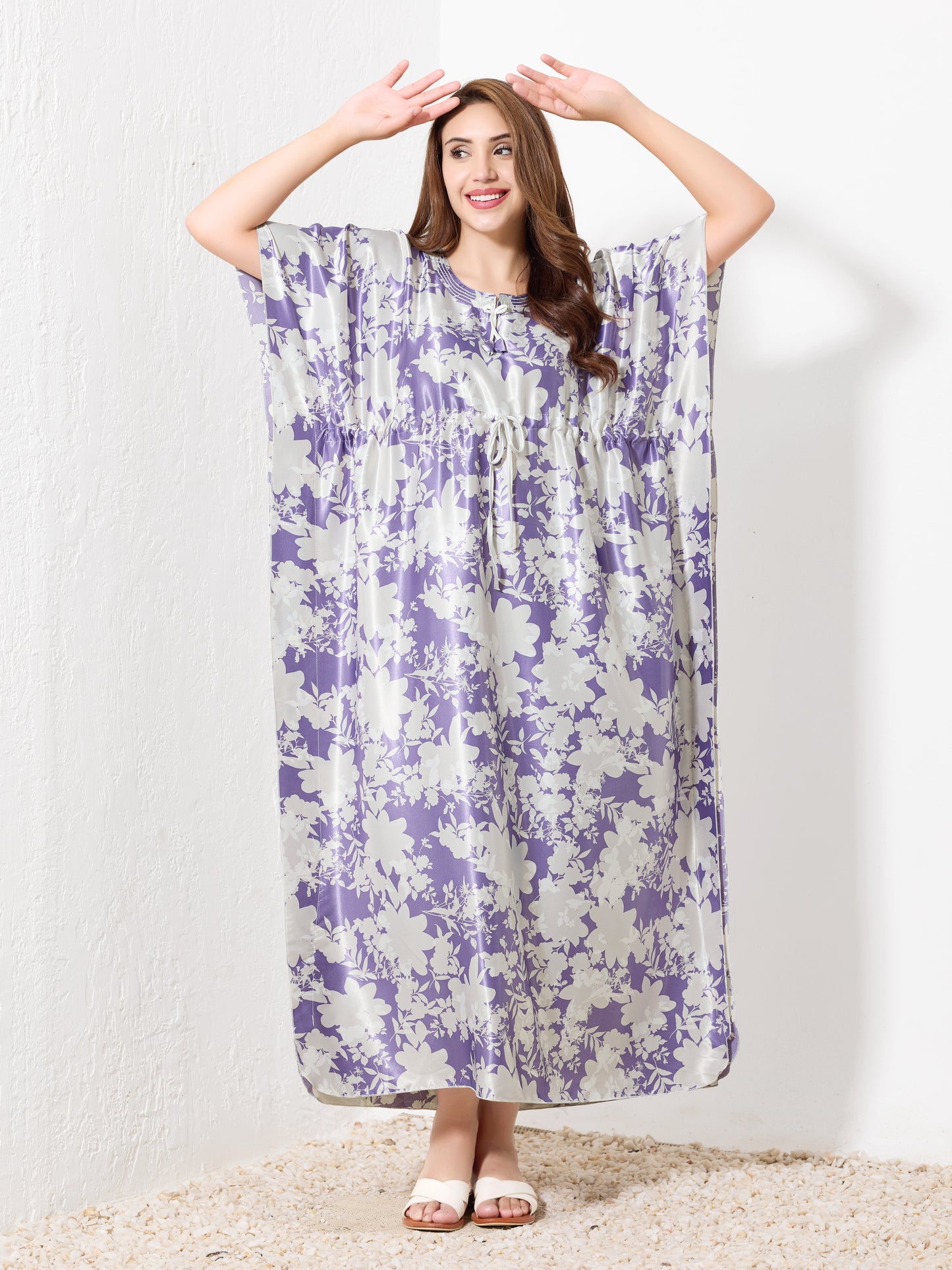 Purple & White Floral Kaftan