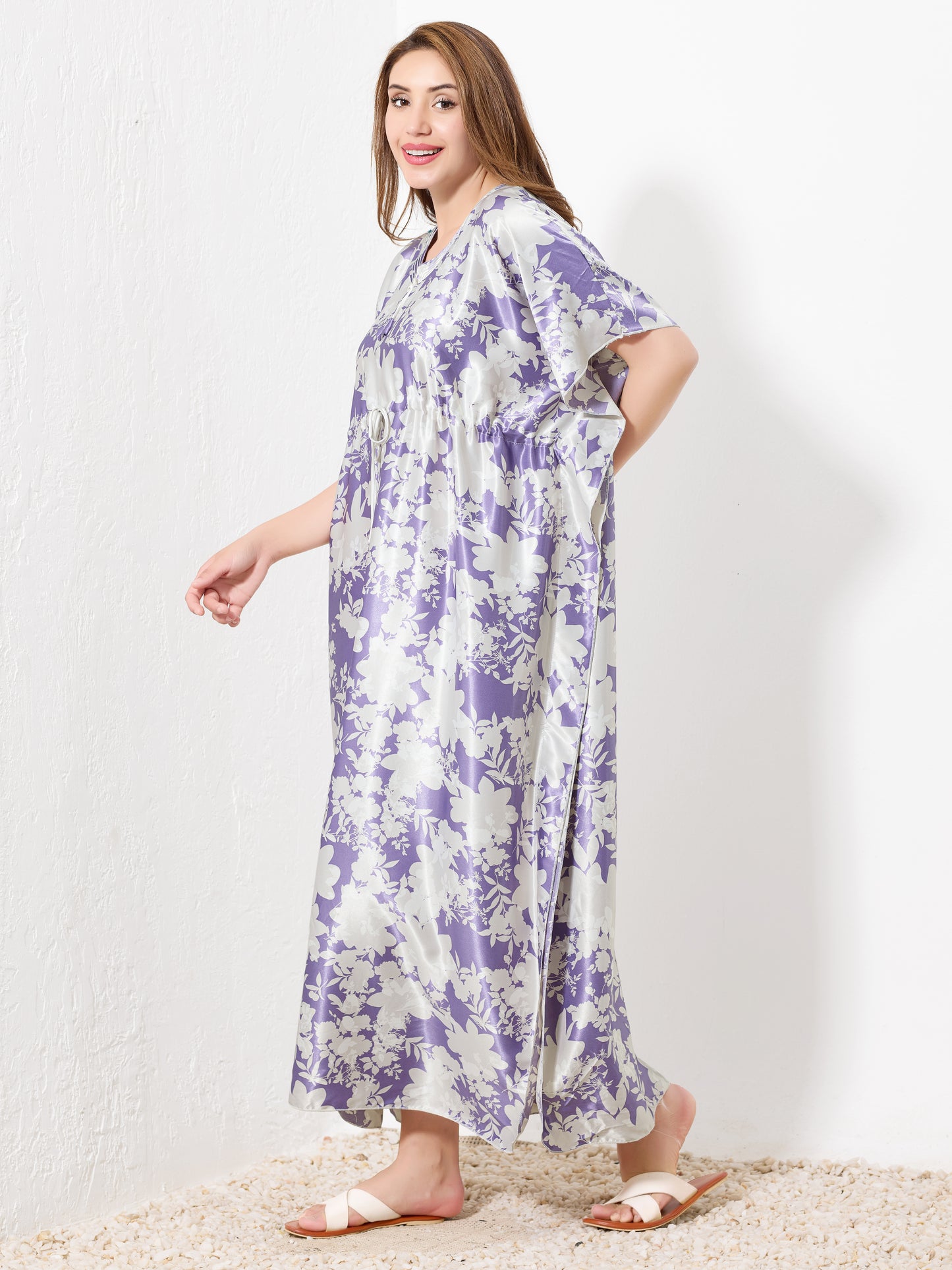 Purple & White Floral Kaftan