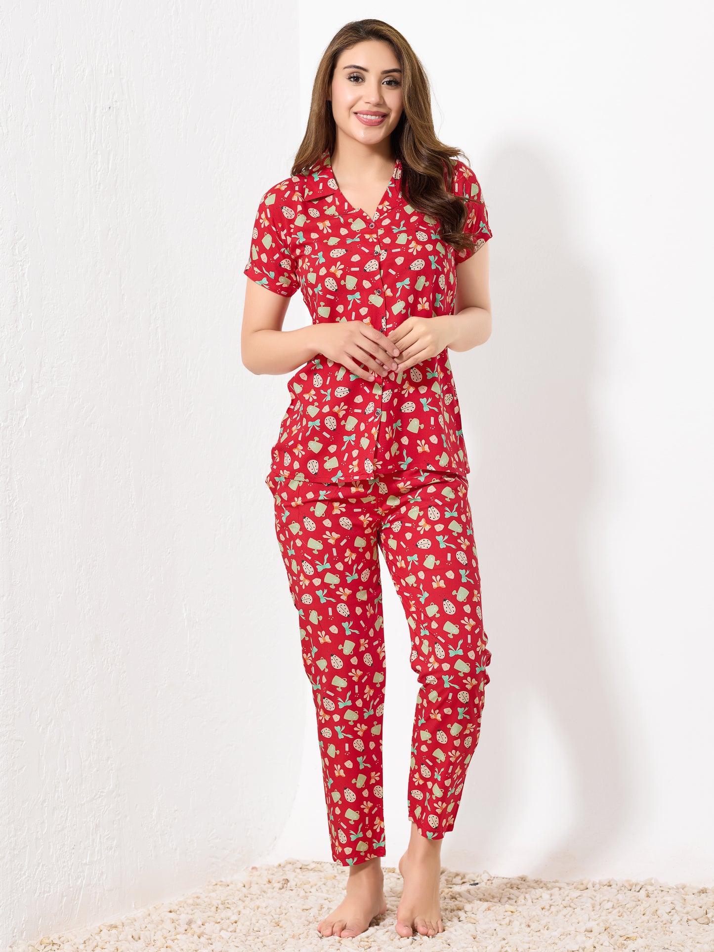 Red Printed Night Suit