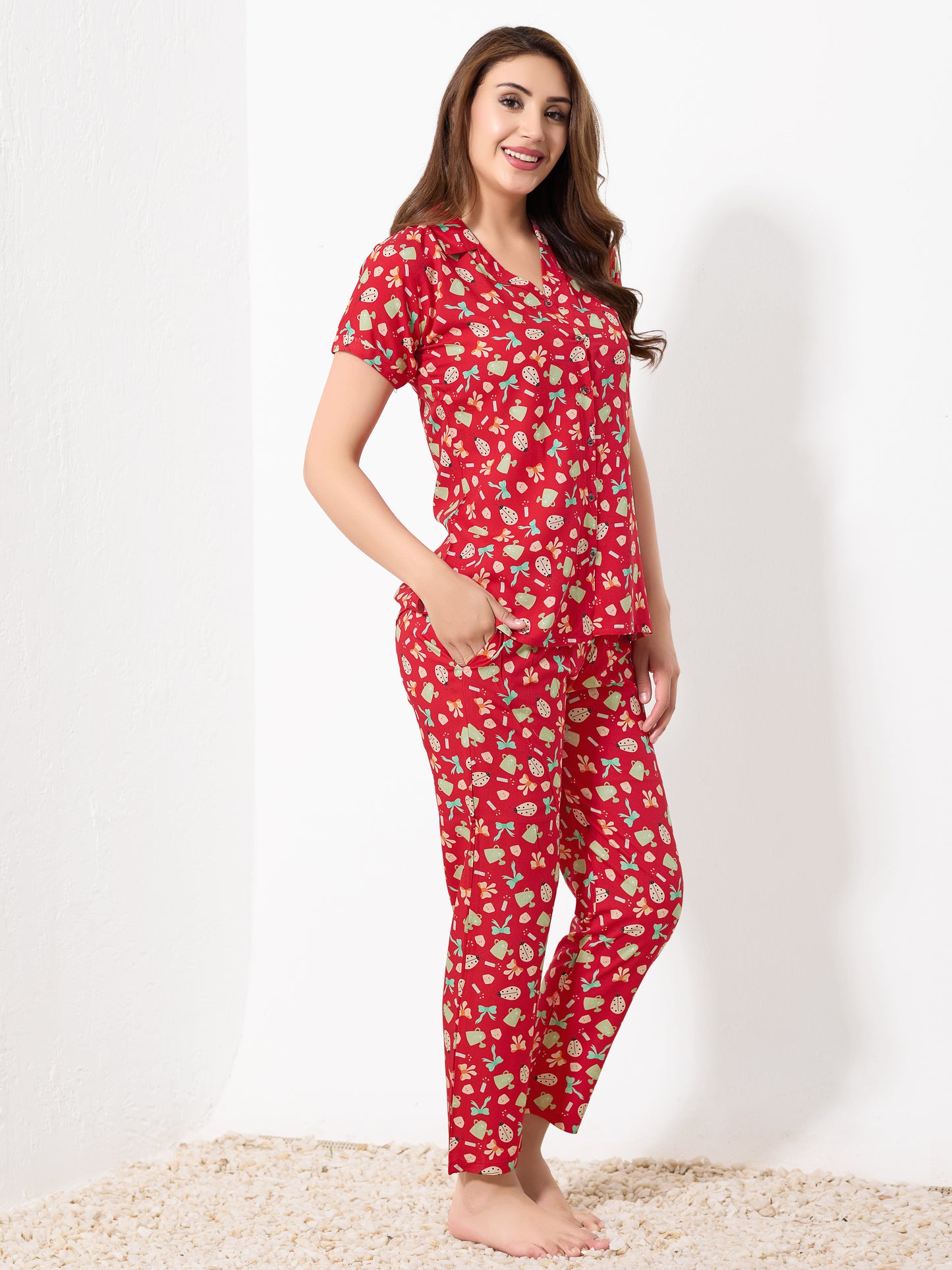 Red Printed Night Suit