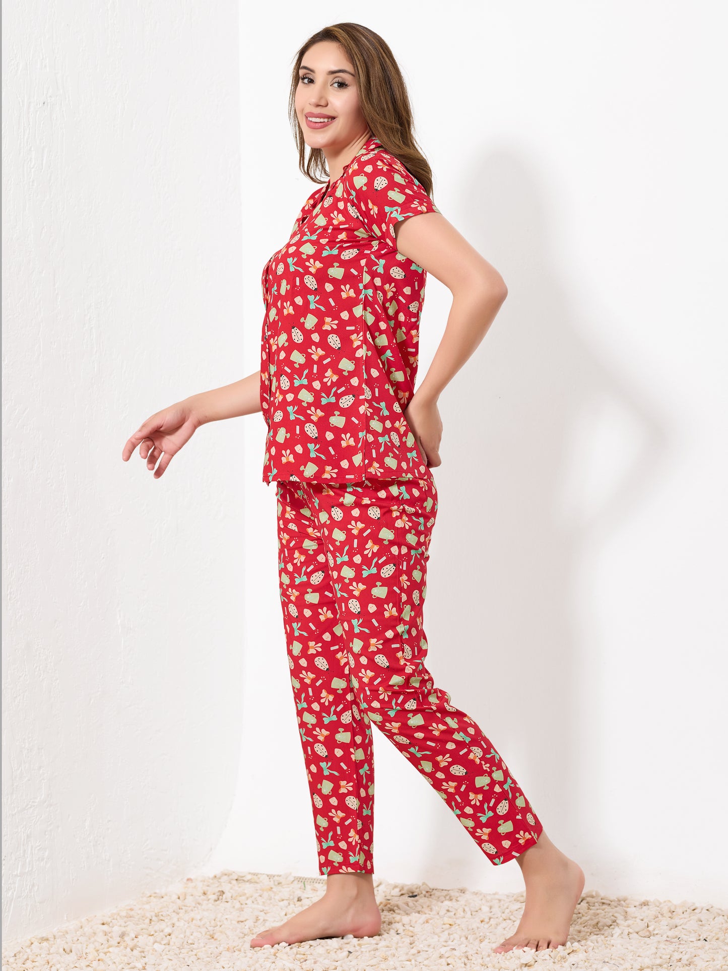 Red Printed Night Suit
