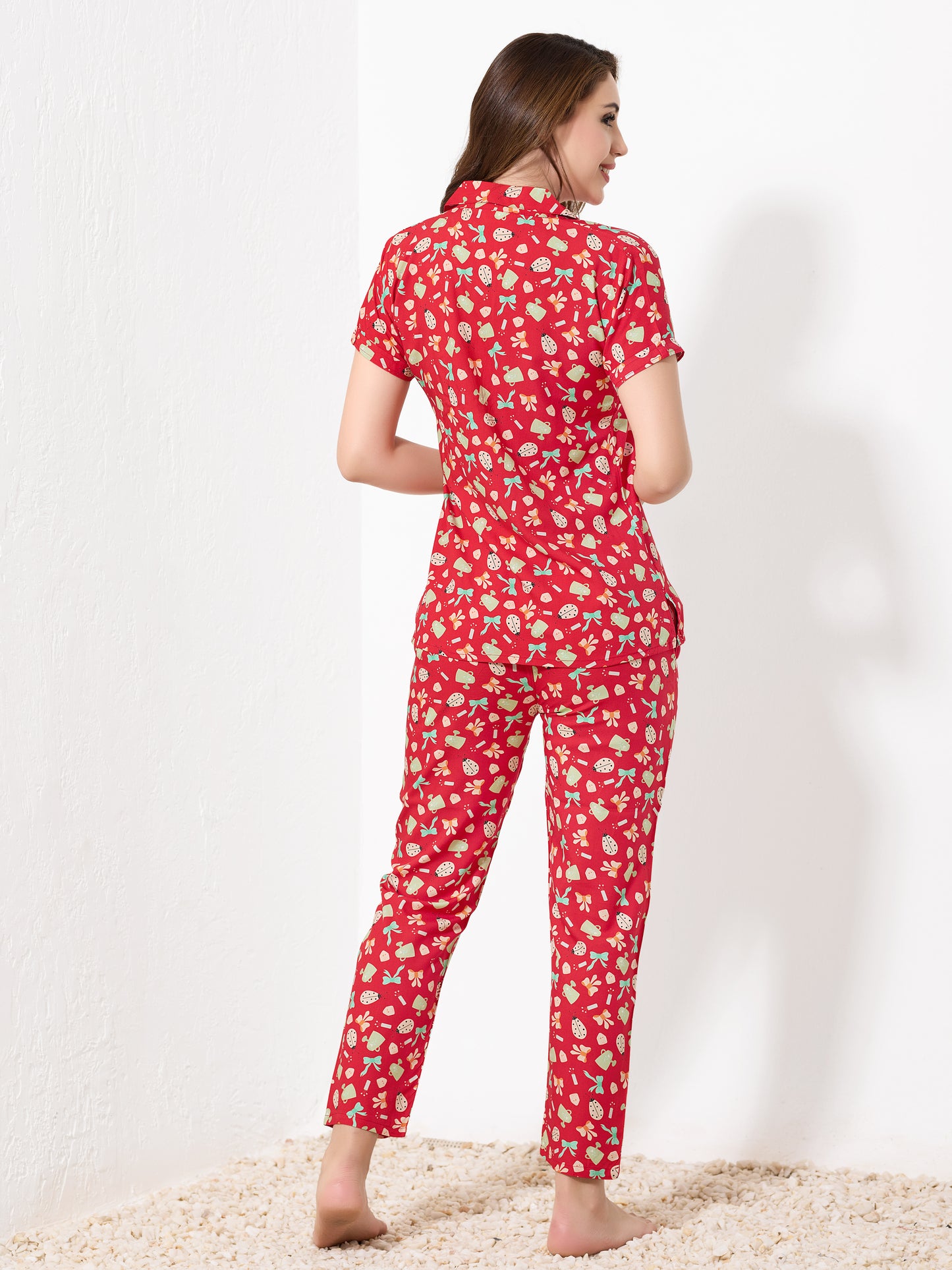 Red Printed Night Suit