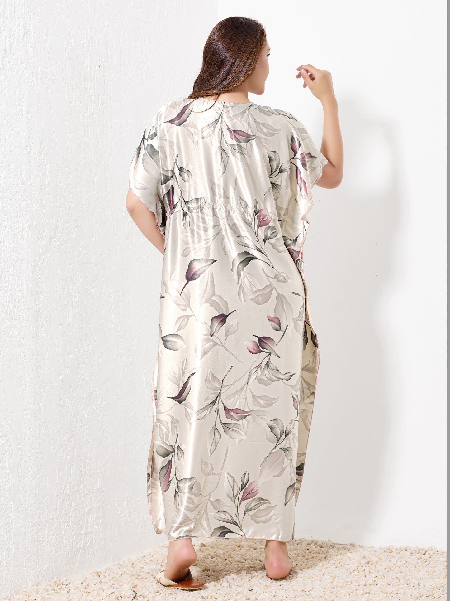 Silver with Pink Leaf Kaftan