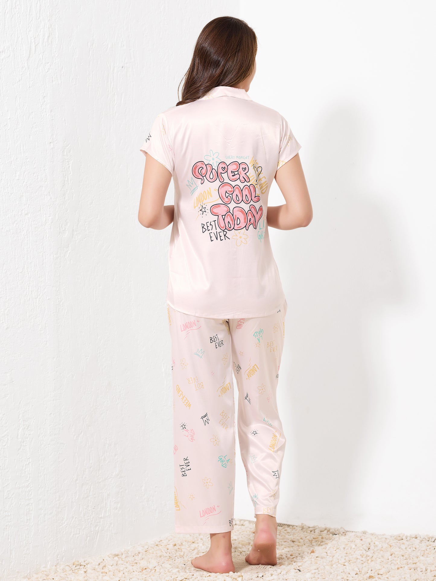 Misty Rose Satin 3pc Nightsuit