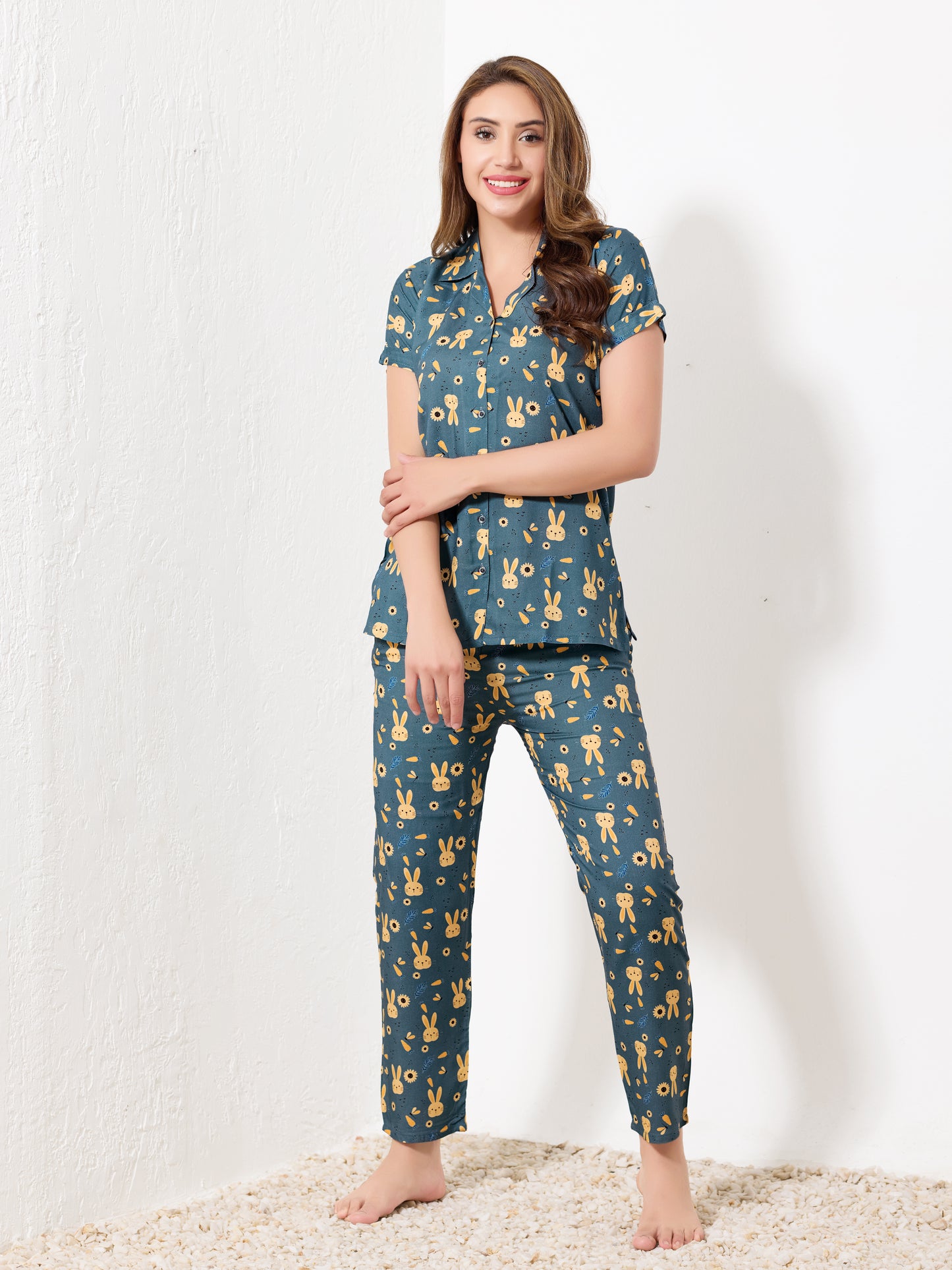 Teal Printed Night Suit