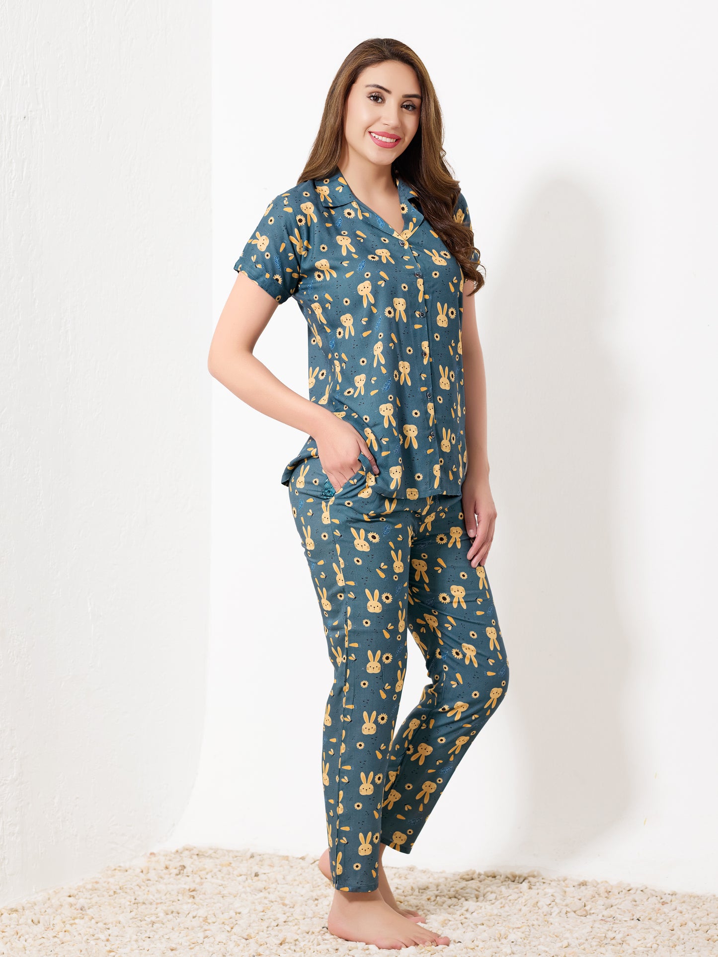 Teal Printed Night Suit