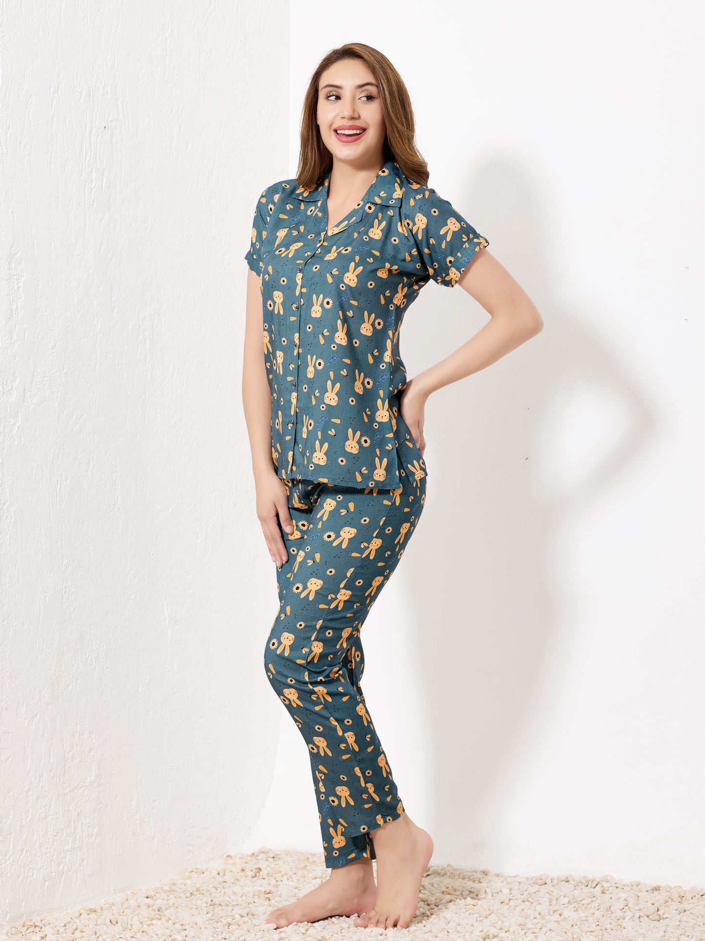 Teal Printed Night Suit