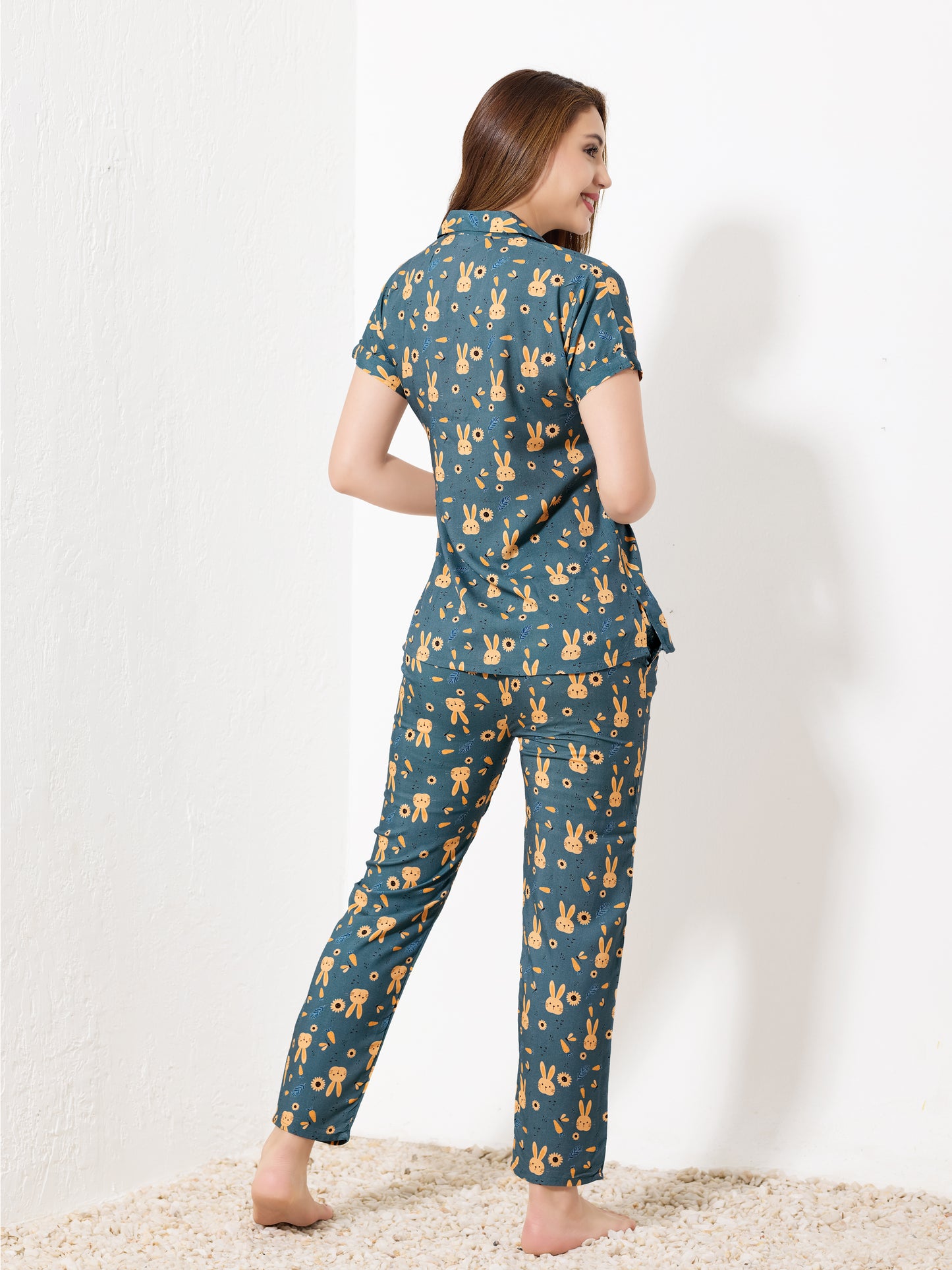 Teal Printed Night Suit