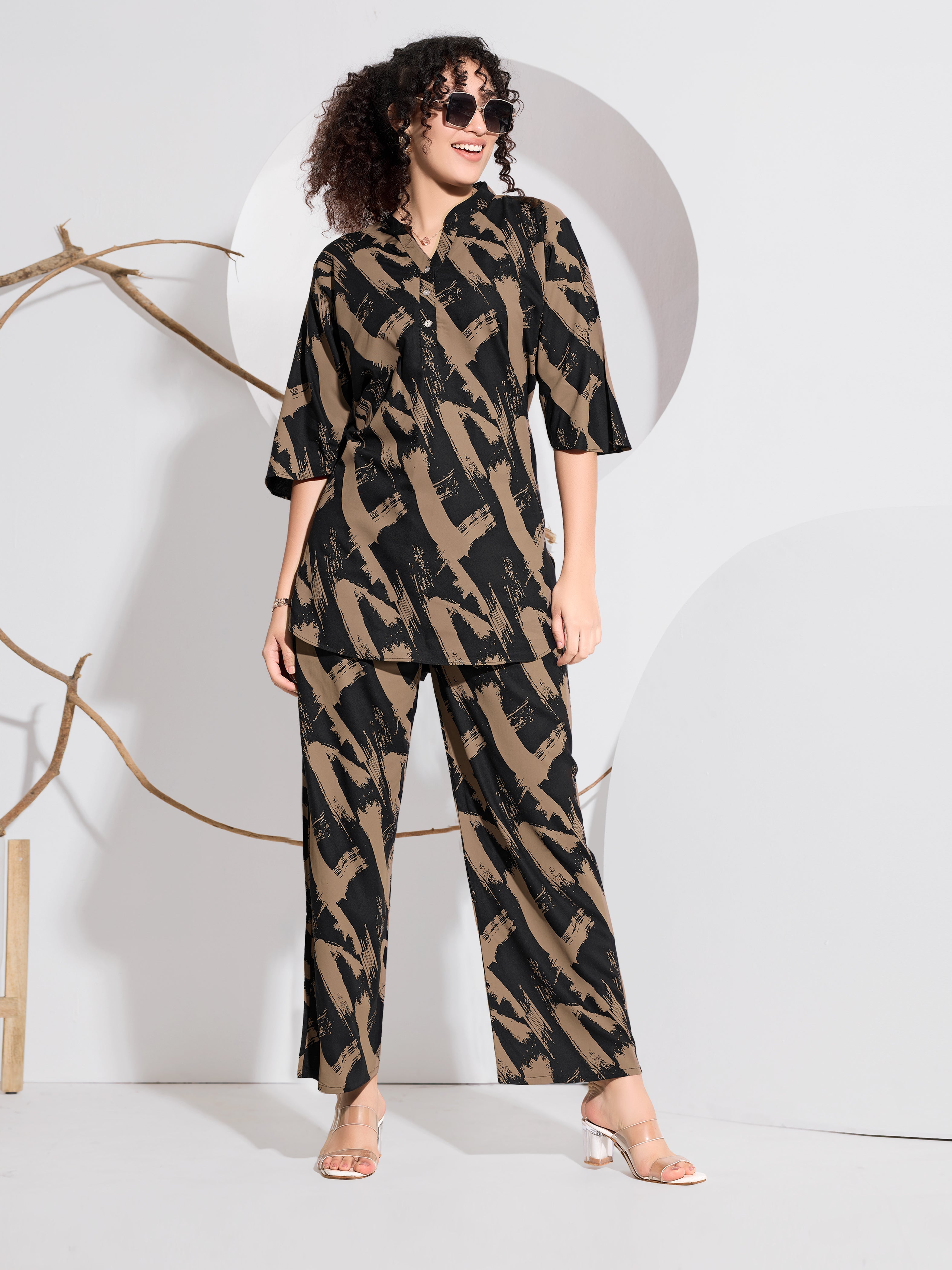 Black Tan Brushstroke Co-ord Set