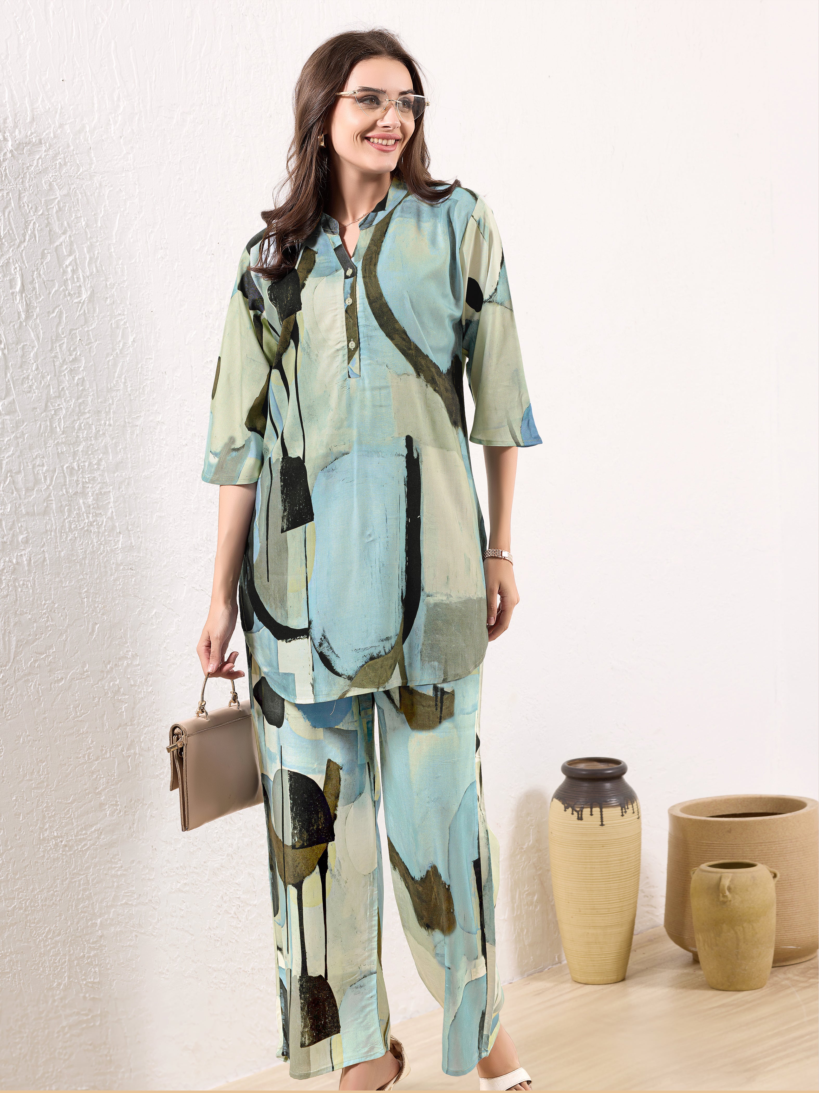 Aqua Abstract Co-ord Set