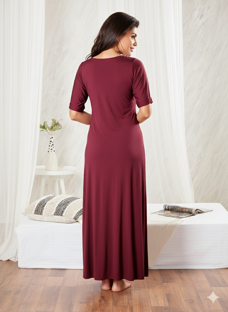 Burgundy Long 2-Piece Bedroom Set - Priincezz Nightwear