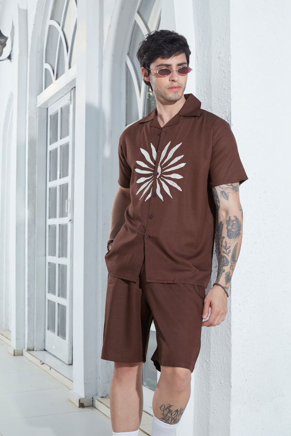 Espresso Sunburst Embroidered Mens Co-ord Set