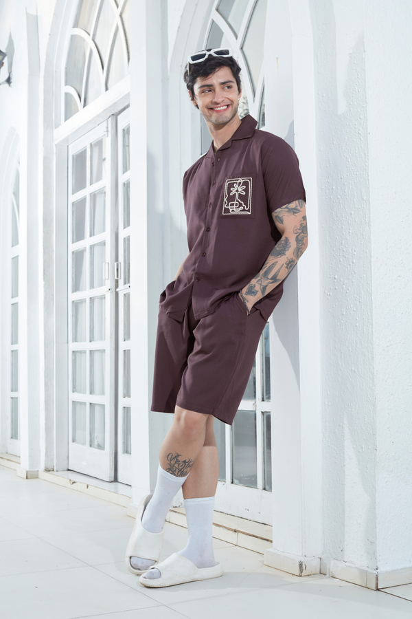 Brown Bloom Mens Co-ord Set