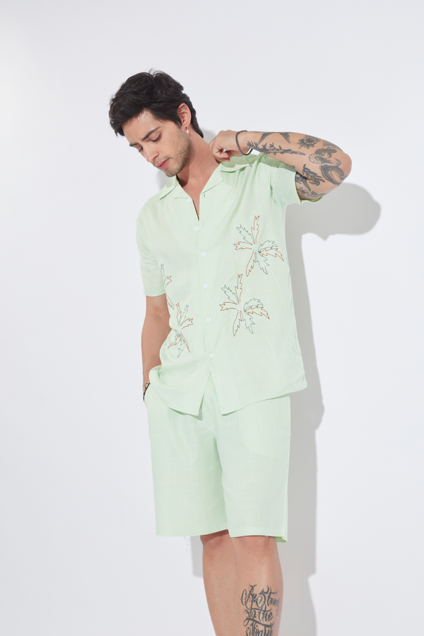 Mint Palm Embroidered Mens Co-ord Set