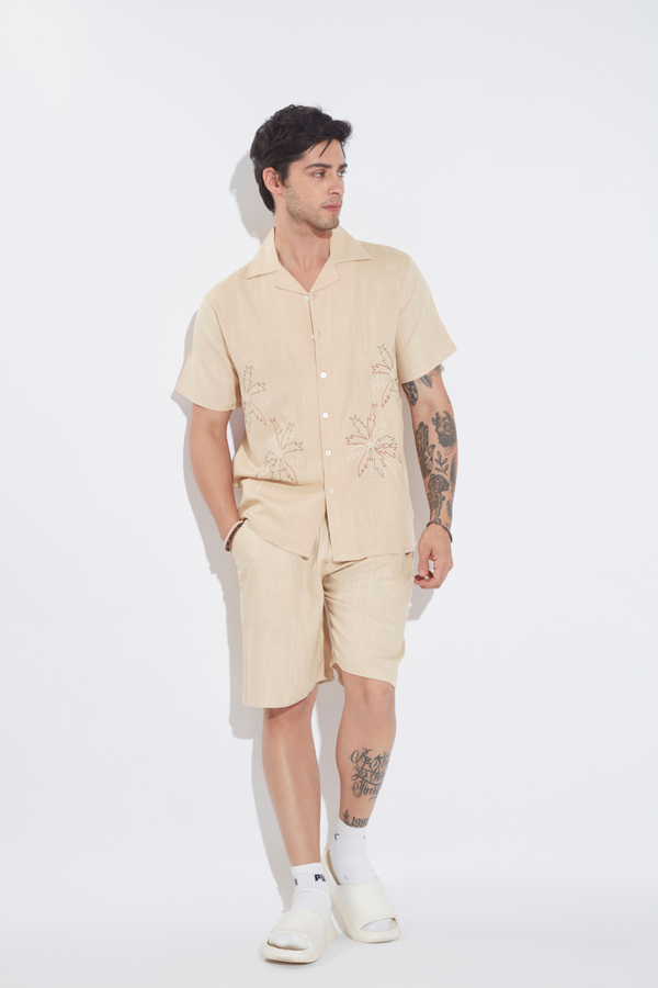 Sand Dune Palm Embroidered Mens Co-ord Set