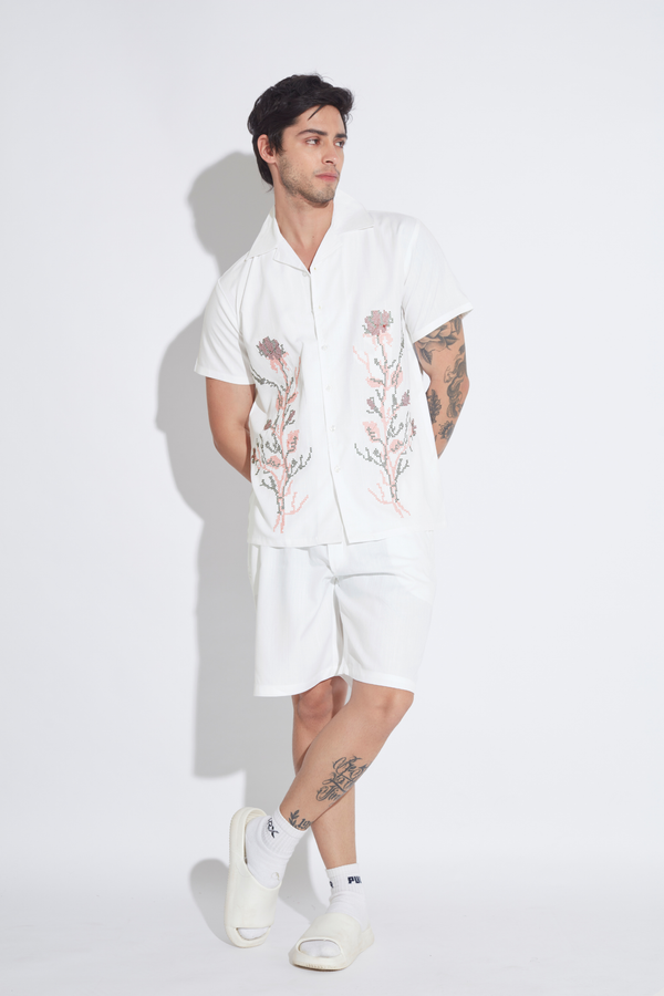 Alabaster Wildflower Embroidered Mens Co-ord Set