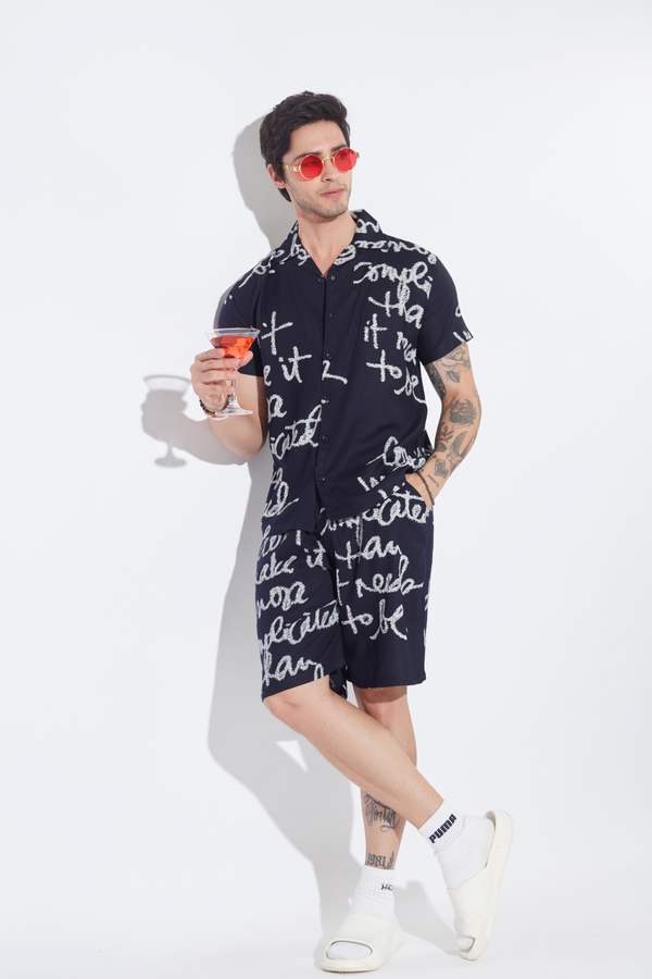 Navy Script Mens Co-ord Set