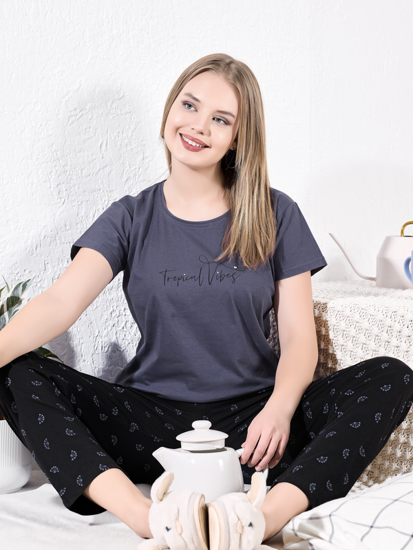 Charcoal Grey Hosiery Nightsuit for Women – Soft & Relaxed Everyday Comfort