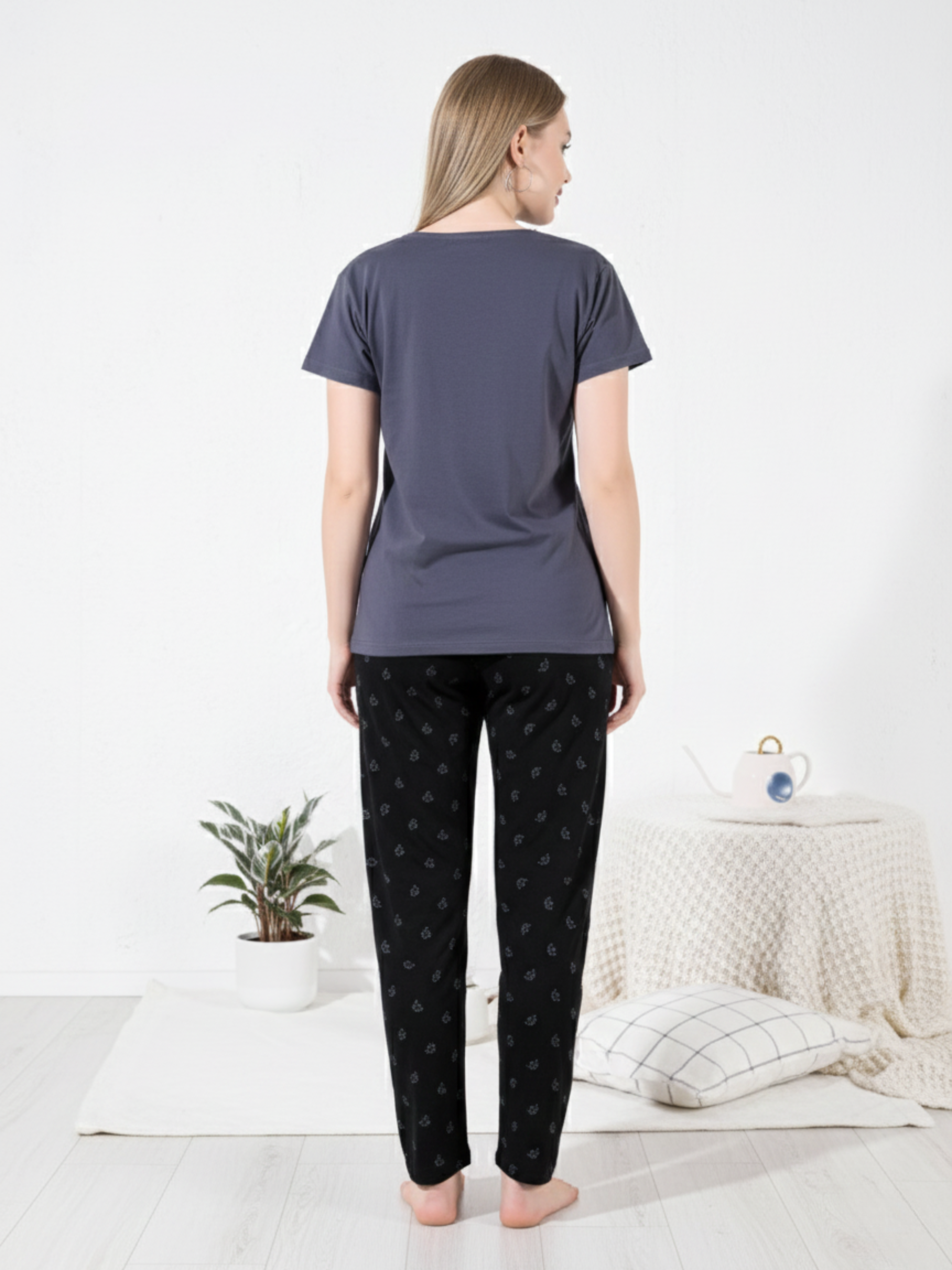 Charcoal Grey Hosiery Nightsuit for Women – Soft & Relaxed Everyday Comfort