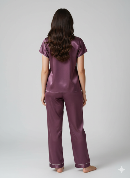 Mauve Luxe Satin Night Suit