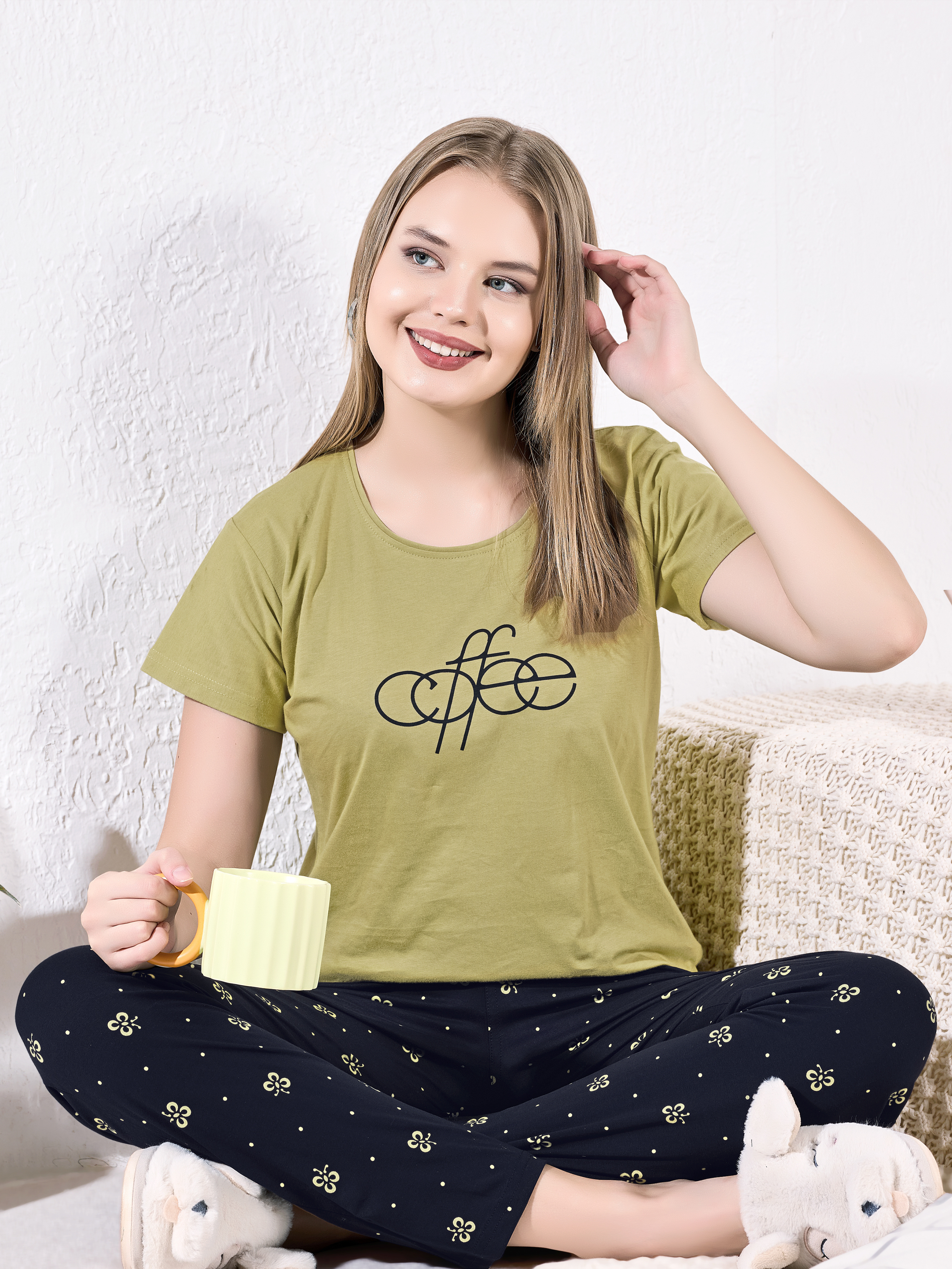 Olive Green Hosiery Nightsuit for Women – Soft & Comfortable Everyday Wear