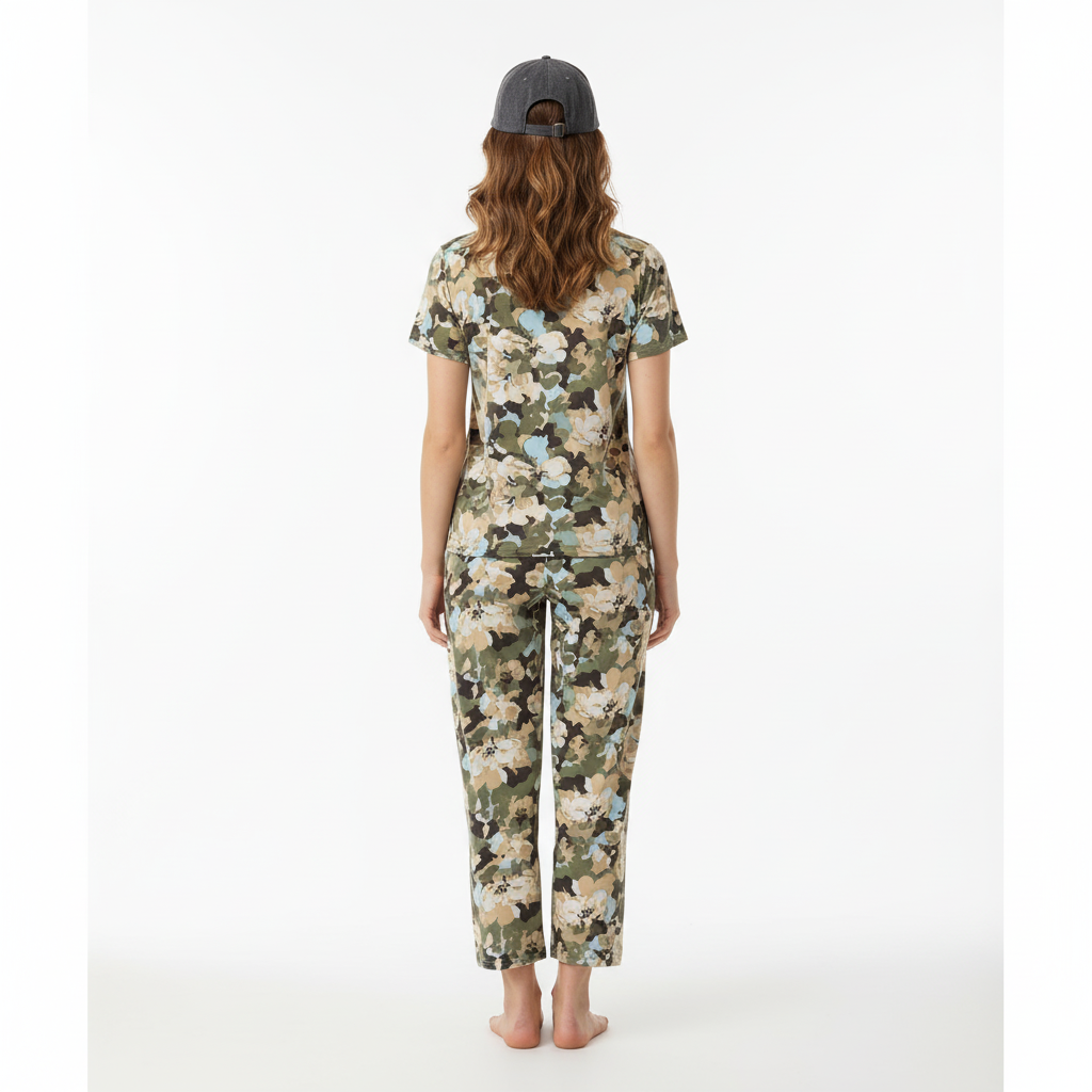 Olive Green Abstract Nightsuit - Priincezz Nightwear