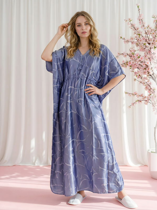 Periwinkle Mist Satin Gown Womens Kaftan