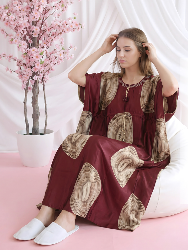 Maroon Geo-Bloom Kaftan Womens Kaftan
