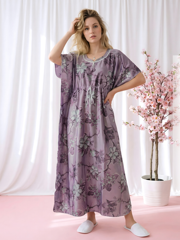 Lavender Orchard Satin Gown Womens Kaftan