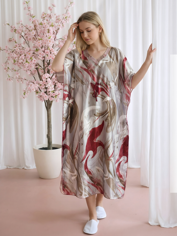 Crimson Wave Abstract Kaftan Womens Kaftan