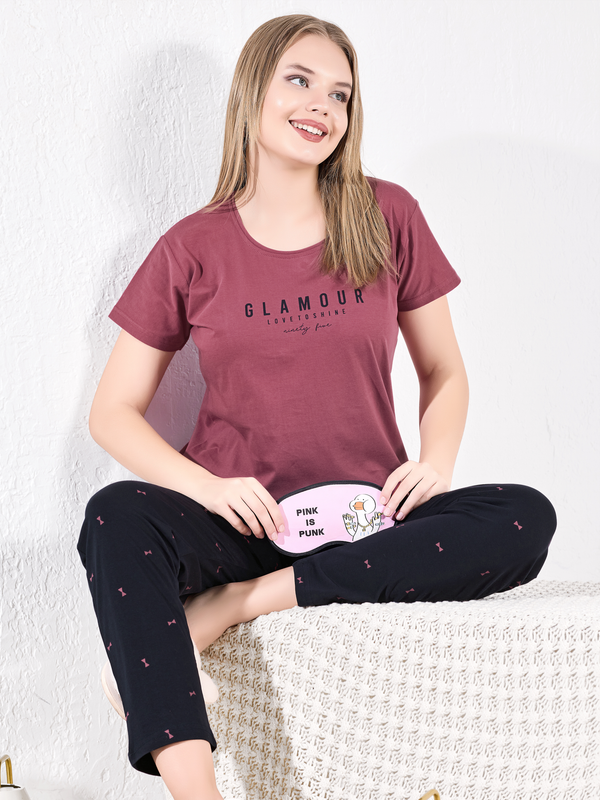 Wine Maroon Hosiery Nightsuit for Women – Soft & Comfortable Everyday Wear