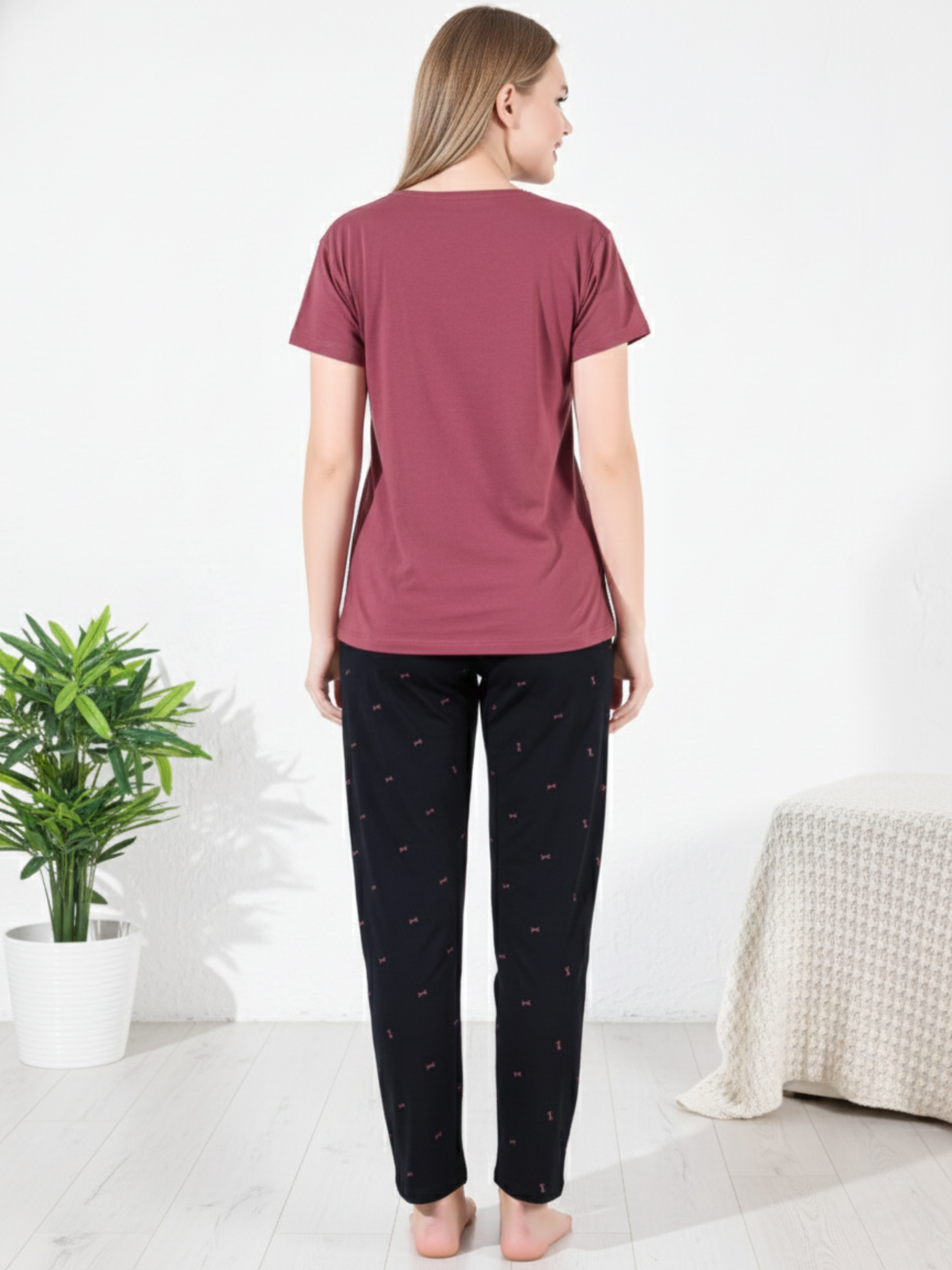 Wine Maroon Hosiery Nightsuit for Women – Soft & Comfortable Everyday Wear