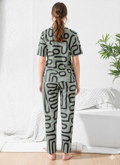 Sage green with black abstract Nightsuit