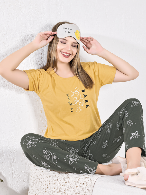 Mustard Yellow Hosiery Nightsuit for Women – Soft & Relaxed Everyday Comfort