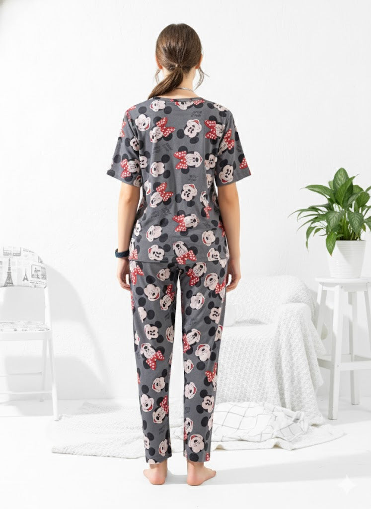 Mickey Mouse Print Grey Nightsuit - Priincezz Nightwear