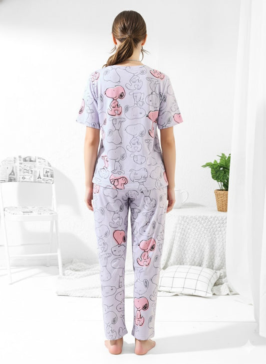 lavender with pink Snoopy Print Nightsuit