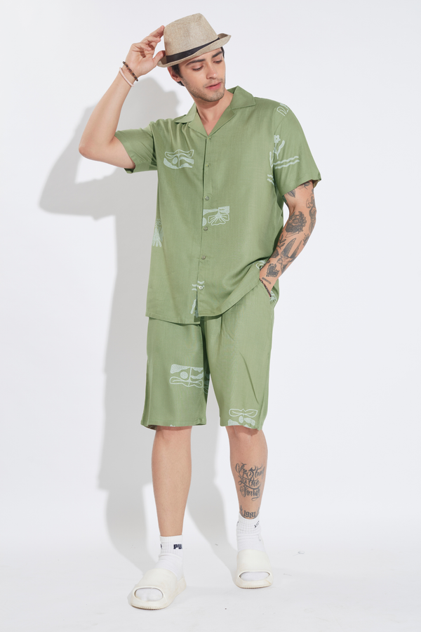 Sage Green Embroidered Mens Co-ord Set