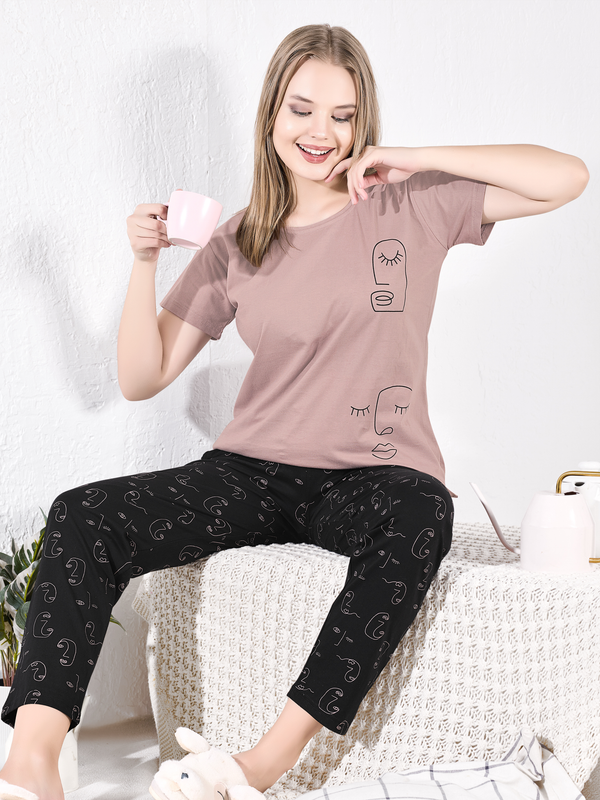 Mocha Brown Hosiery Nightsuit for Women – Soft & Comfortable Everyday Wear