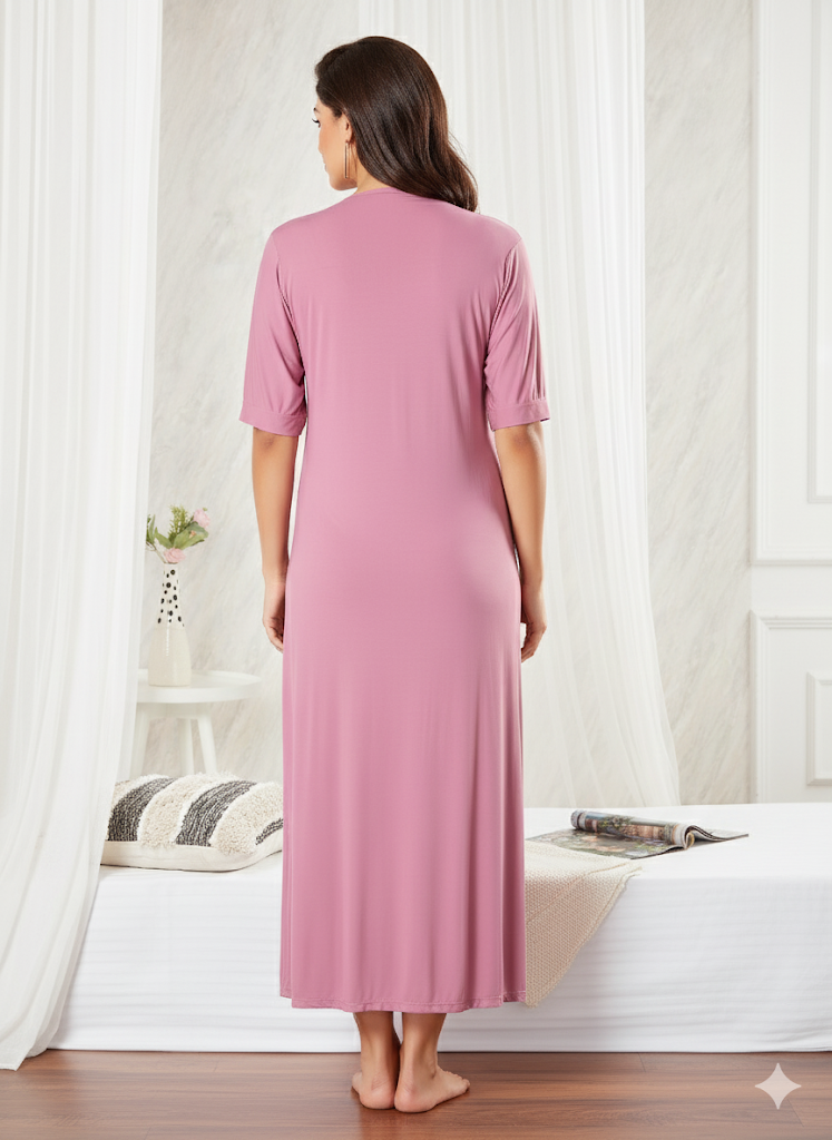 Rose Pink Long 2-Piece Bedroom Set - Priincezz Nightwear