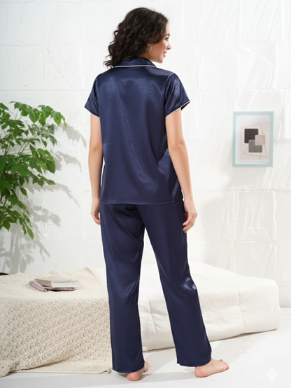 Midnight Navy Satin Night Suit