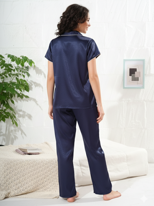 Midnight Navy Satin Night Suit