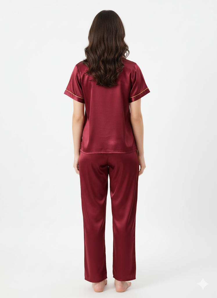 Maroon Luxe Satin Night Suit