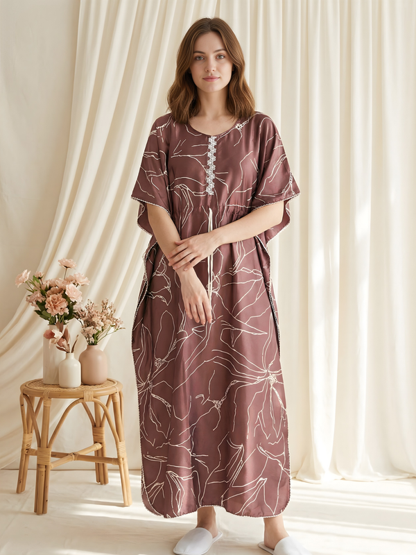 Earthy Mocha Botanical Kaftan Womens Kaftan