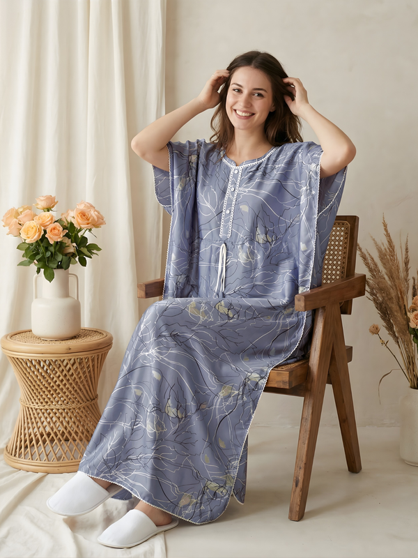 Dusty Blue Lace-Front Kaftan Womens Kaftan