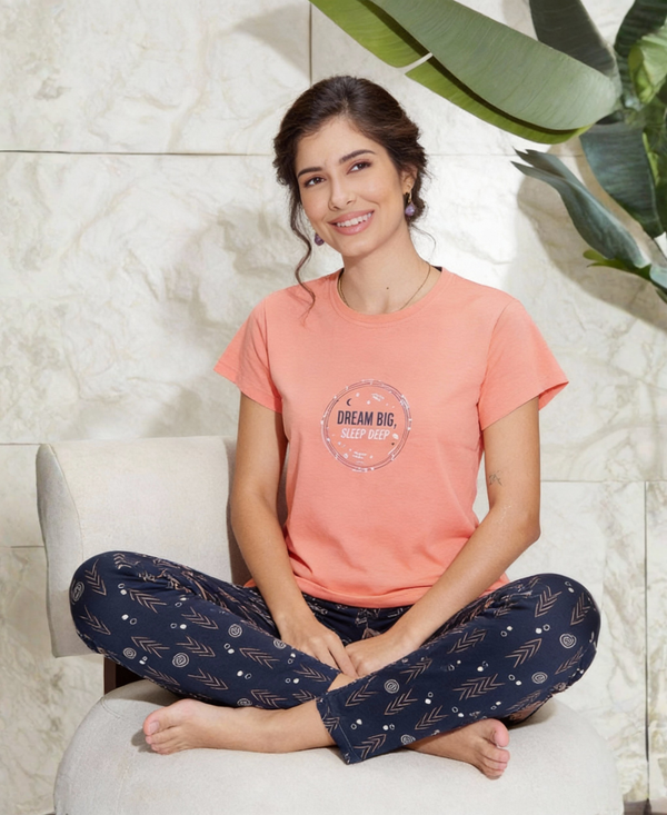 Peach "Dream Big, Sleep Deep" Hosiery Nightsuit for Women