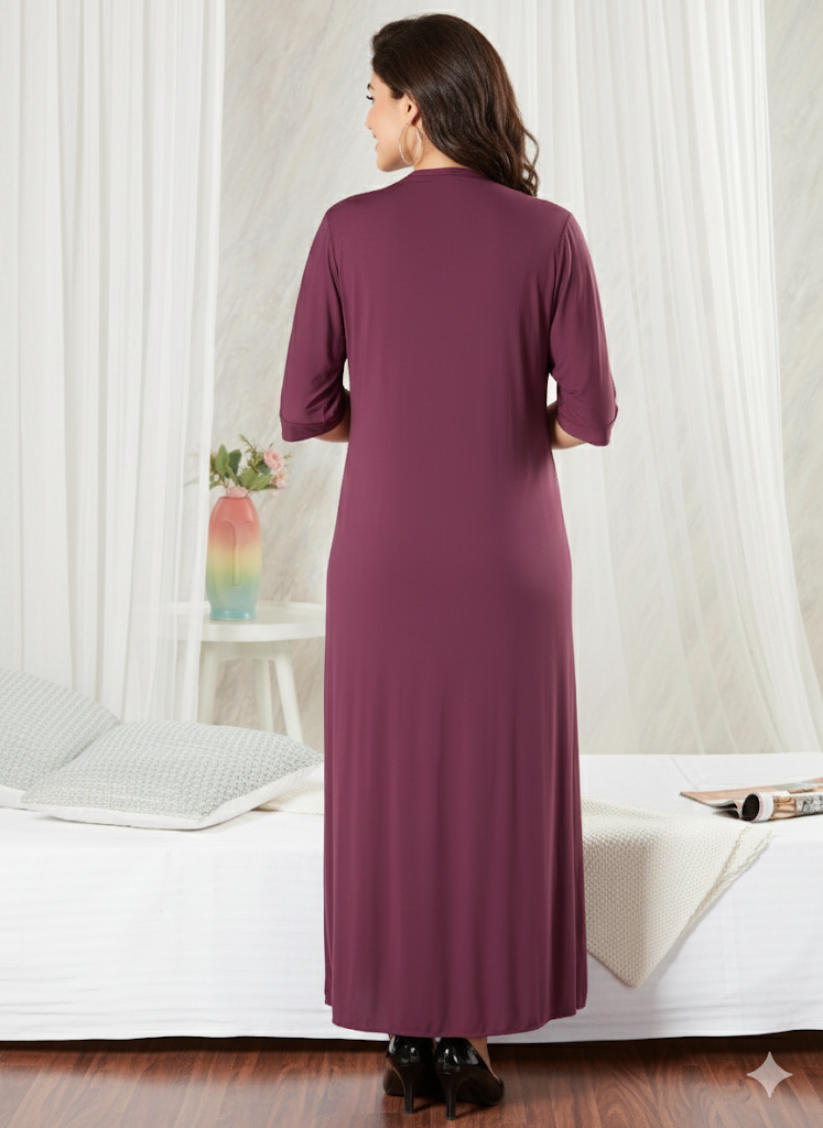 Plum Long 2-Piece Bedroom Set - Priincezz Nightwear