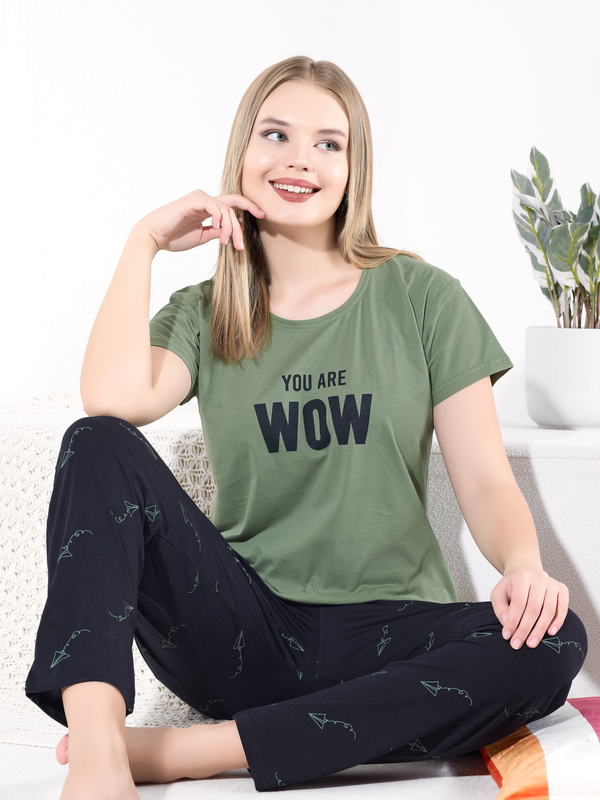 Sage Green Hosiery Nightsuit for Women – Soft & Comfortable Everyday Wear