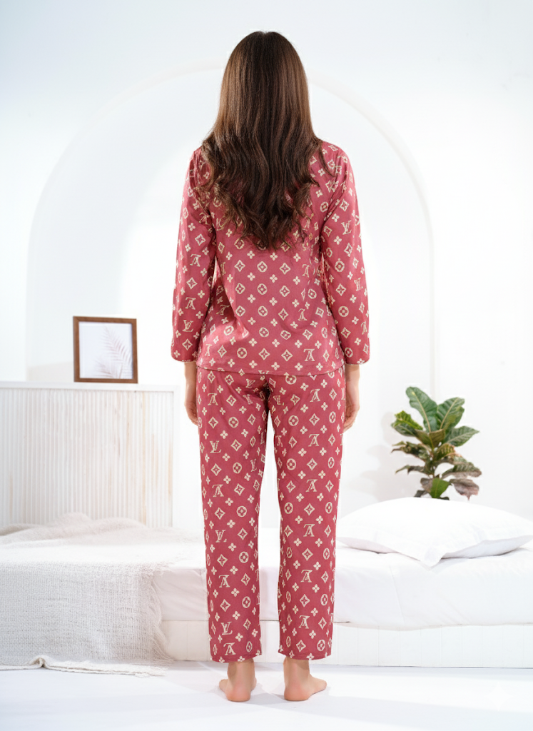 Red Satin Collar Nightsuit - Priincezz Nightwear