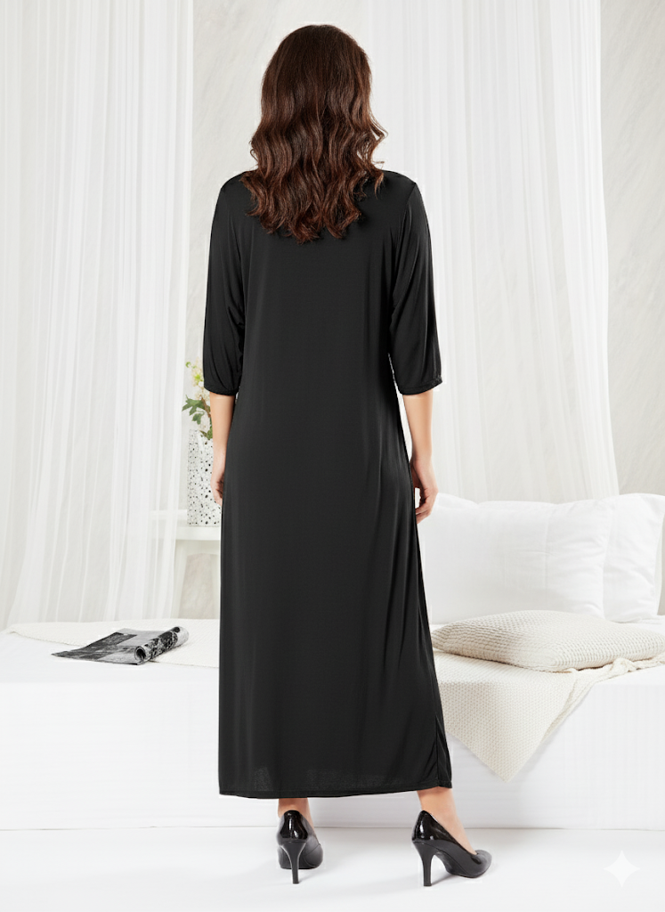 Black Long 2-Piece Bedroom Set - Priincezz Nightwear